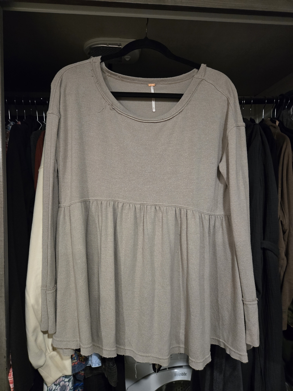 Free People Taupe Relaxed Peplum Long-Sleeve Tunic